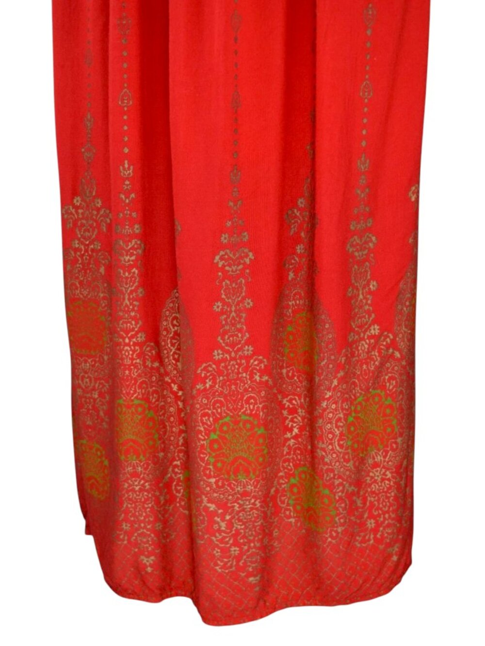 LAPOGEE TRIBAL PRINT RED GOLD BOHEMIAN V-NECK MAXI DRESS - Picture 6 of 9